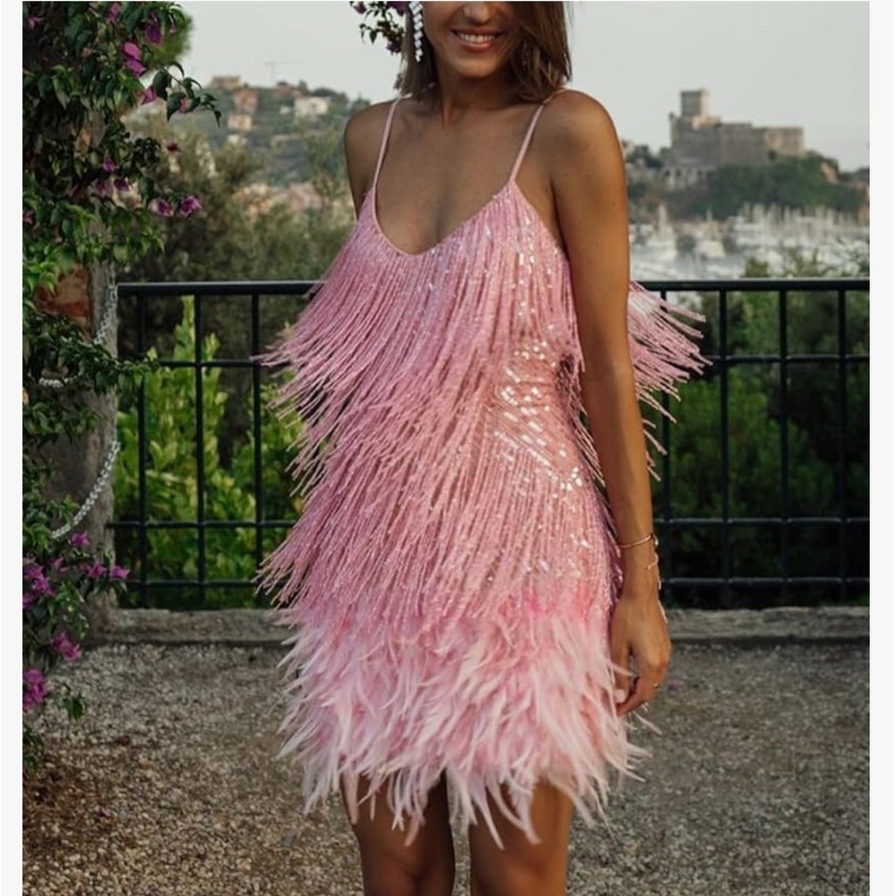 NWT Women’s Flapper Dresses All-Over Fringe | Pink | Size Small